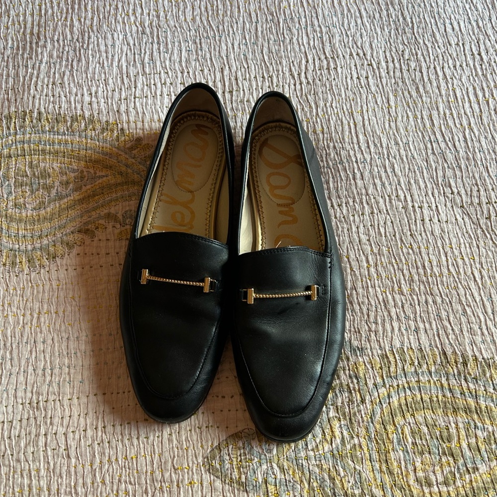 Sam Edelman Black Leather Loafers with Gold Accent